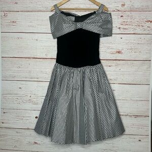 Vintage 80s Cattiva by Maya Jornot Black and White Gingham and Velvet Dress Sz 4